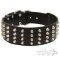 Extra Wide Leather Dog Collar with 4 Rows of Nickel Pyramids