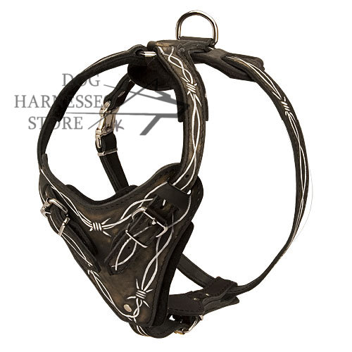 "Barbed Wire" Hand Painted Leather Dog Harness