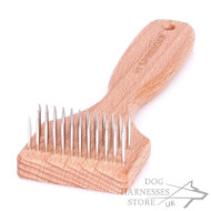 Wooden Handle Dog Brush with 3 Rows of Metal Teeth for Daily Use