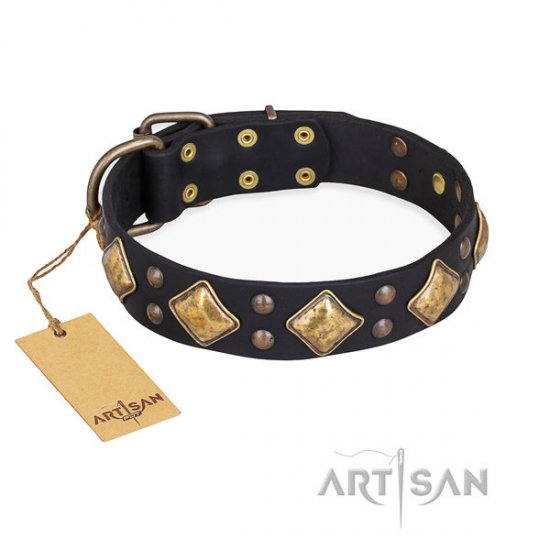 Black Leather Dog Collar "Fancy-Schmancy" by FDT Artisan