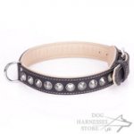 Black Leather Collar for Dog "Cone" with Nappa