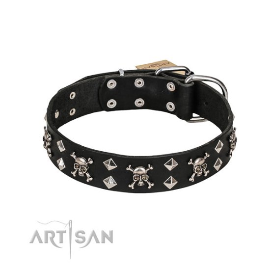 Artisan Dog Collar "Fancy Rock-n-Roll Style" Skulls, Studs