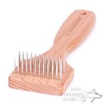 Wooden Handle Dog Brush with 3 Rows of Metal Teeth for Daily Use