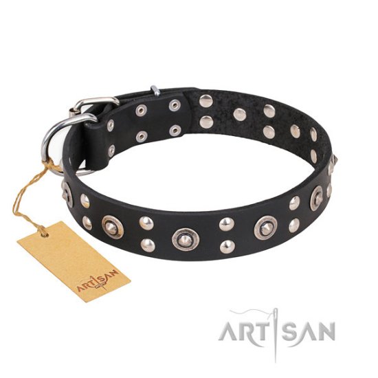 Luxury Black Leather Dog Collar "Refined Essence" FDT Artisan