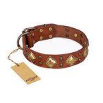 Tan Leather Dog Collar "Flight of Fancy" FDT Artisan with Rhombi