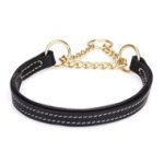 Leather Martingale Collar Black Nappa Lining for Dog Control