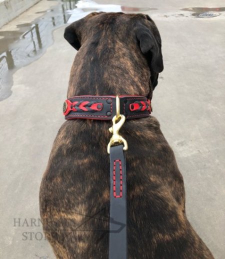 Dog Leash with Comfortable Handle "Handicraft" Genuine Leather