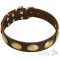 Leather Dog Collar in Retro Style with Oval Brass Plates