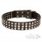 Leather Dog Collar UK with Nickel Pyramids Decoration in 3 Rows