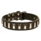 Fancy Dog Collar Leather with Nickel Plates for Strong Canine