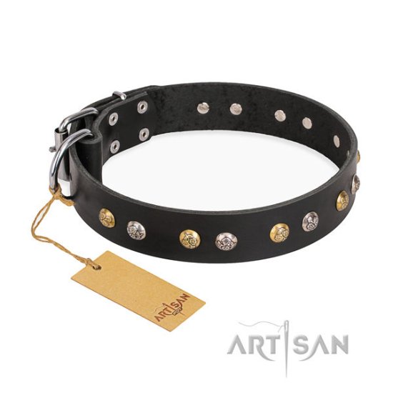 Black Leather Dog Collar with Studs "Jewelry Peas" FDT Artisan