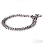 Half-Check Dog Collar of Matted Stainless Steel Double Chain
