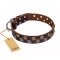 Brown Leather Dog Collar FDT Artisan "Strong Shields" with Studs