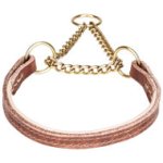 Leather Martingale Dog Collar with Brass-Plated Chain and Nappa