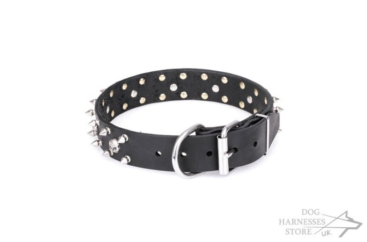 Genuine Leather Collar for Dogs "Jolly Roger's Spikes" Artisan