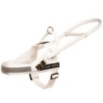 Guide Dog Harness of White Nylon with Hard Handle for Labrador
