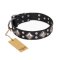 Black Leather Dog Collar "Smart Geometry" by FDT Artisan