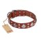 Artisan Leather Dog Collar of Natural Color "Magic Squares"