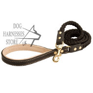 New  Braided Leather Dog Lead with Padded Handle, Dog Leash