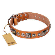 Custom Leather Dog Collar "Era of Future" FDT Artisan, Tan Color Custom Leather Dog Collar "Era of Future" FDT Artisan, Tan Color