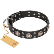 Black Leather Designer Dog Collar FDT Artisan "Vintage Necklace"