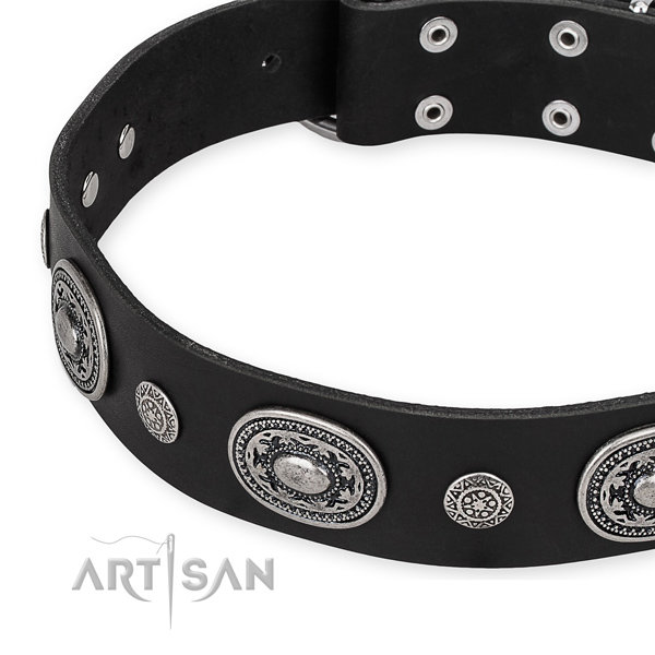 Black Leather Dog Collar UK