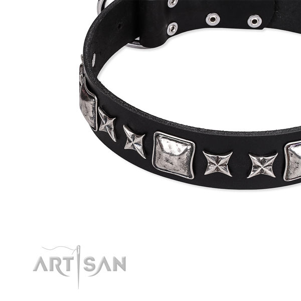 Black Leather Dog Collar UK