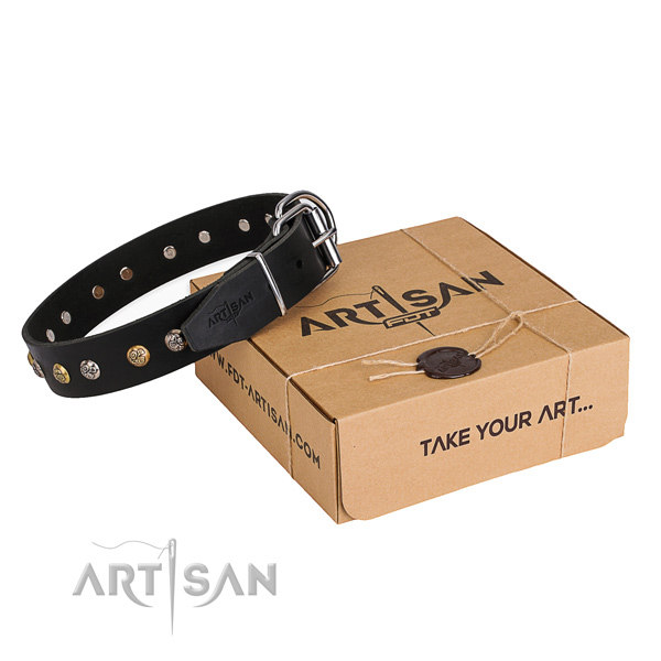 Black Leather Dog Collar with Studs