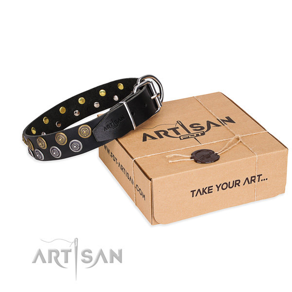 Black Leather Dog Collar with Studs