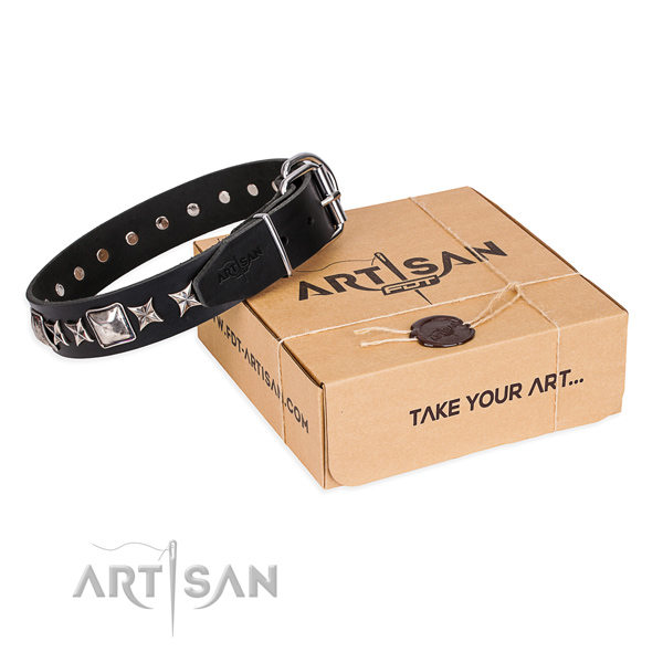 Black Leather Dog Collar with Studs