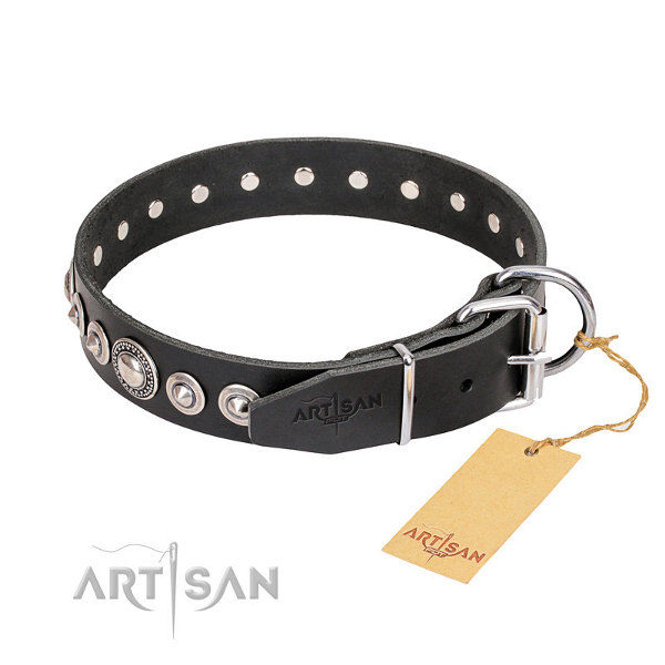 Black Leather Dog Collar with Studs