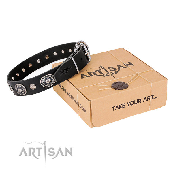 Black Leather Dog Collars UK