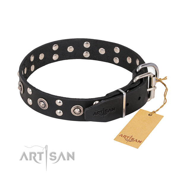 Black Leather Studded Dog Collar