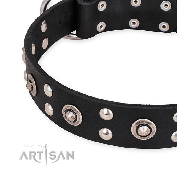 Luxury Black Leather Dog Collar