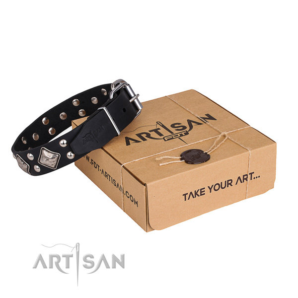 Soft Black Leather Dog Collar