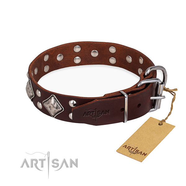Soft Brown Leather Dog Collar