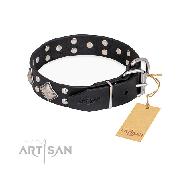 Thick Black Leather Dog Collar