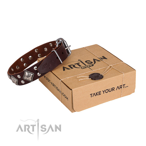 Wide Brown Leather Dog Collar