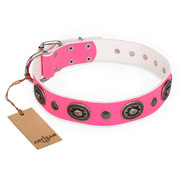 Female Dog Collar "Flavor of Strawberry" Pink Leather, Artisan Female Dog Collar "Flavor of Strawberry" Pink Leather, Artisan