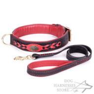 Handmade Leather Dog Collar and Leash Exclusive Set "Heavy Fire"