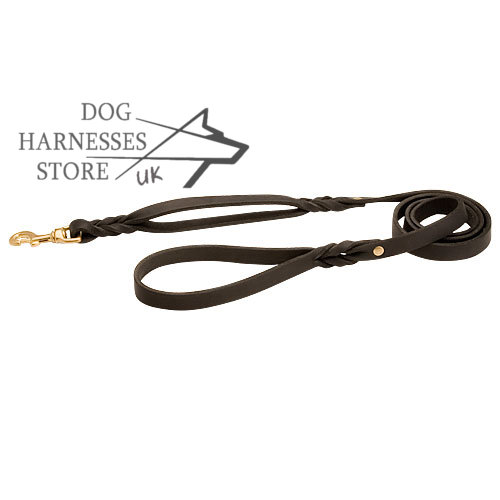 Leather Dog Leash UK with Extra Handle and Braided Decoration - Click Image to Close