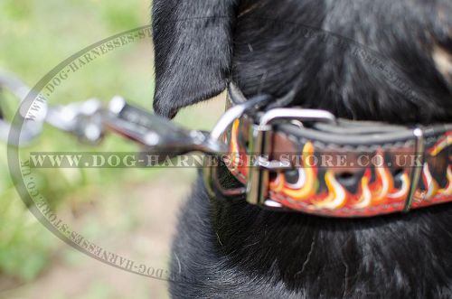 Handmade Dog Collar with "Flame" Ornament for Swiss Mountain Dog