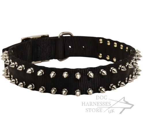 Spiked Dog Collar of Nylon for Walking, Two Rows of Barbs