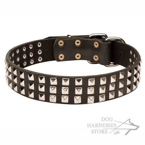 Leather Dog Collar UK, Nickel Pyramids