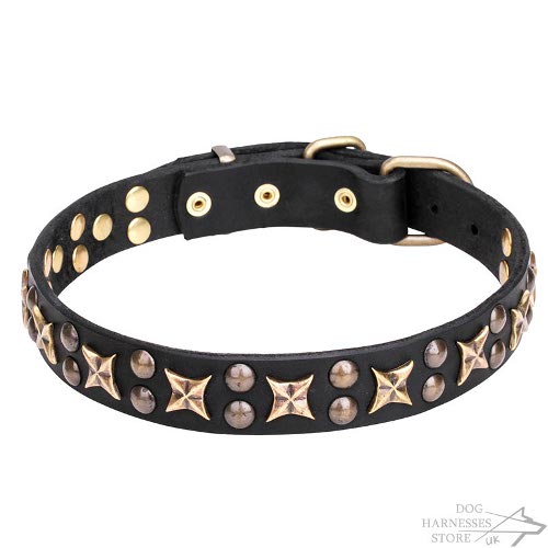 Cosmic Dog Collar with Old Bronze Plated Planets and Stars