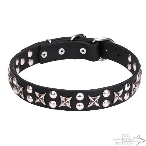 "Cosmosphere" Luxe Leather Dog Collar with Stars and Planets