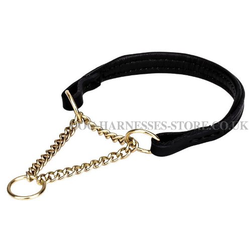 Half-Check Dog Collar Black Nappa Lined for Obedience Training