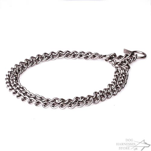 Half-Check Dog Collar of Matted Stainless Steel Double Chain