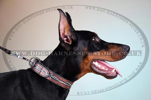 Handmade Dog Collar with "Barbed Wire" Ornament for Doberman