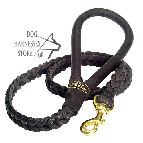 Bestseller! Black Leather Braided Dog Leash Elegant - Click Image to Close